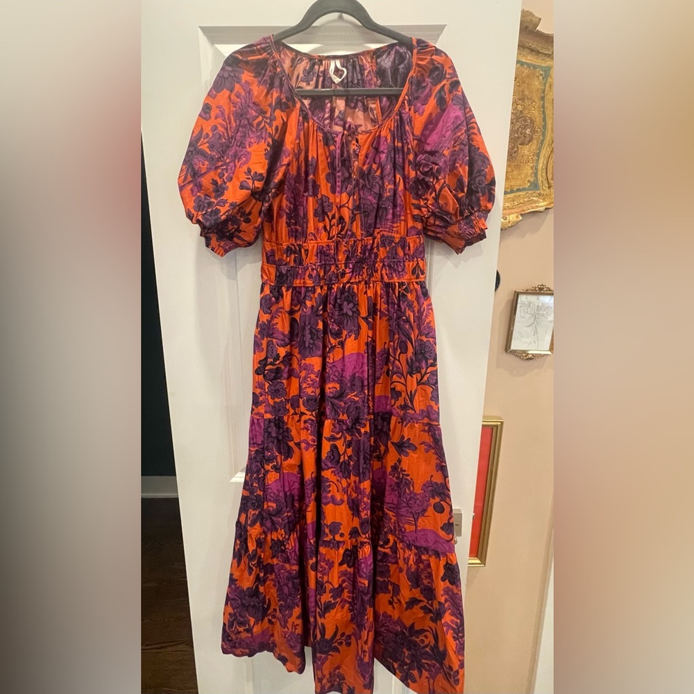 Anthropologie Somerset Maxi Dress  Orange and Purple Floral